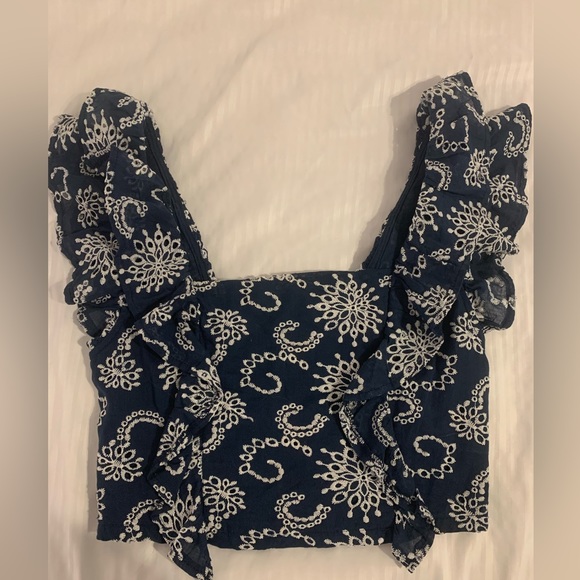 Navy floral print DO + BE ruffle top - Picture 2 of 3